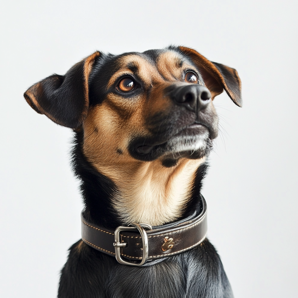 a dog wear a leather collar white background a7ba15cb a196 472b 97e1 cbf51ae67b6a