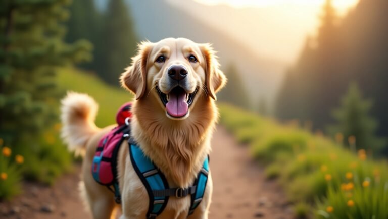 Ultimate Hiking Gear for Dogs: Must-Have Harnesses, Leashes & Backpacks for Your Next Adventure! 1 Flux Dev A vibrant and lively photograph of a happy dog likely 0 Hiking Gear